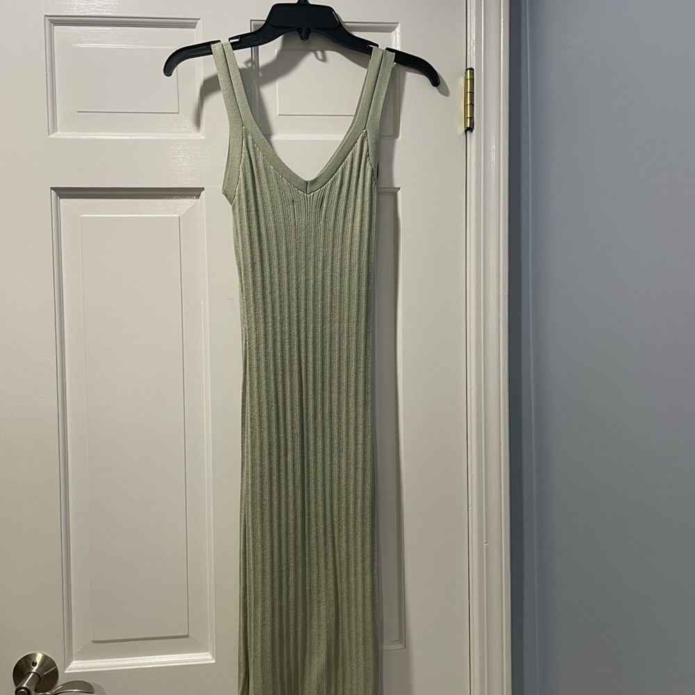 Pink Rose Sage Ribbed Midi Dress